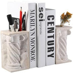 Roman Column Book Ends Decorative, 4-in-1 Heavy Duty Marble Bookend for Shelves, Unique Pen Holder & Mini Flower Vase, Classic Greek Statue for Office Home Desk Decor (2PC, Beige) by BCS