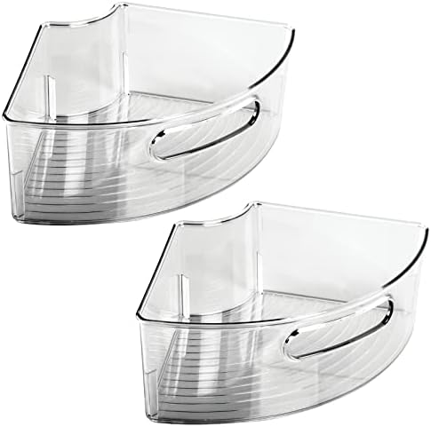 mDesign Plastic Lazy Susan Cabinet Storage Bin with Front Handle for Kitchen Countertop, Pantry, Shelf, Fridge Organization - Hold Food, Drinks, Snacks - Ligne Collection - 2 Pack - Smoke Gray Tint - Image 7
