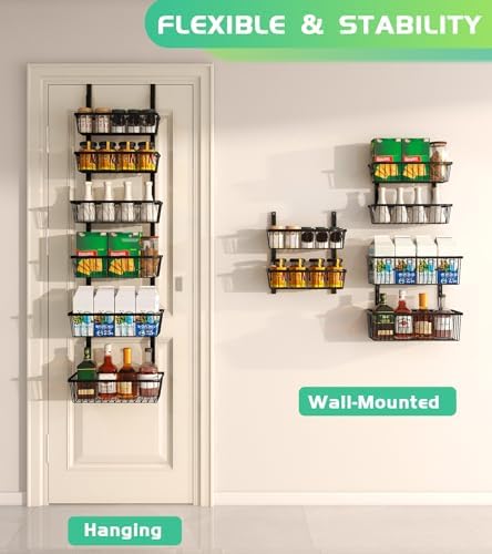 Mefirt 12 Inch Wide Narrow Over The Door Pantry Organizer 6-Tier Black - Image 4