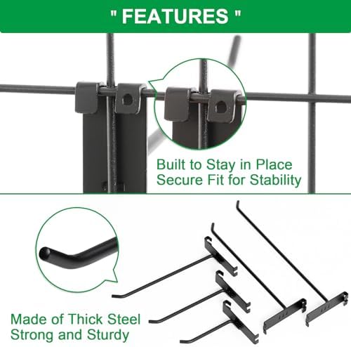 12 Inch Gridwall Hooks, Grid Panel Hanging Hooks for Retail, Home, and Workspace Organization, Displays, and Storage Solutions(40Pack,Black) - Image 3
