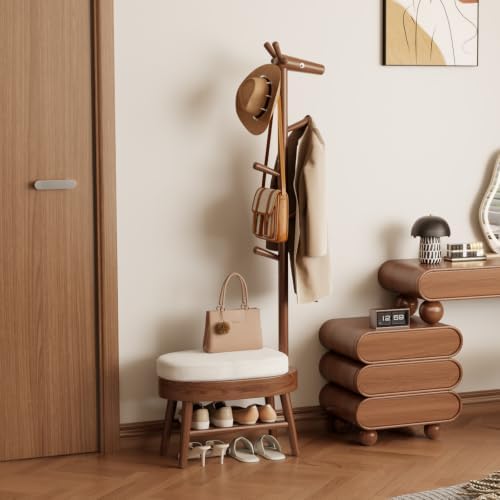 AQIMUELE Shoe Bench with Coat Rack, Shoe Rack with 9 Hooks, Walnut - Image 6
