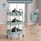 danpinera 3-Tier Rolling Cart, Utility Cart Mobile Metal Rolling Storage Cart with Lockable Wheels & Hanging Cups & Hooks for Kitchen, Bathroom, Office, Workshop, Gray Blue - Image 2