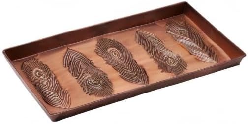 HF by LT Peacock Feather Pattern Metal Boot Tray, 30 x 13 inches, Antique Copper Finish - Image 4