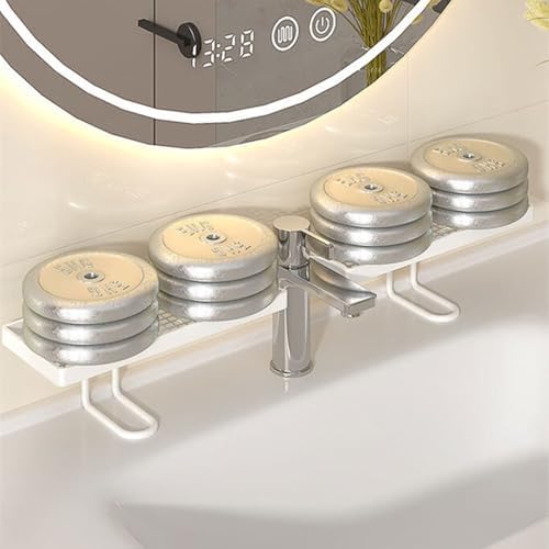 Sink Organizer Rack,No-Drill Freestanding Carbon Steel Faucet Storage Shelf, Washbasin Shelf, Tool-Free Organizer, Space-Saving Bathroom Countertop Organizer, Easy Drainage New (White Large) - Image 2