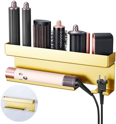 Storage Hair Dryer Holder for Curling Iron Accessories, Hair Tool Organizer Wall Mount, Curling Iron Holder, Bathroom Hair Straightener Holder Stand for Styler Attachments Organizer, Gold by WelcometoOukimly