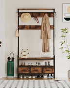 Hall Tree with Bench and Shoe Storage, Freestanding Entryway Coat Rack with 3 Fabric Drawers, 16 Hooks - Image 2