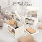 Homsorout Storage Bins with Lids, 4 Pack Large Storage Cubes with Window, Closet Bins with Lids & Handles, Fabric Box for Organizing Clothes, Towels, Books, Beige - Image 3