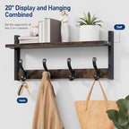 Tatub 20" Rustic Coat Rack Wall Mount with Shelf, Wall Hooks with Shelf, Heavy Duty Entryway Organizer Hangers for Hanging, Hat, Bag, Jacket for Bathroom, Living Room, Bedroom, Rustic Brown - Image 2