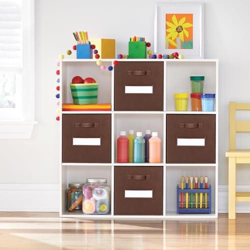 Fabric storage cubes (Set of 8) 11 Inch Cube Storage Bin, Cube storage with 8 Labels Window Cards & a Pen, Foldable cube Organizer bins,11x11 Storage bin, Cubby Organizer Boxes, Brown - Image 6