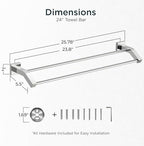 FORIOUS Double Towel Bar 24 Inch, Bathroom Towel Rack Square Chrome - Image 2