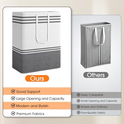2 Pack Large Home Laundry Basket, Laundry Hamper, Freestanding Waterproof Dirty Clothes Bag, Tall Clothes Hamper - Extended & Reinforced Handles for College Dorm, Family (Light Grey/125L) - Image 5