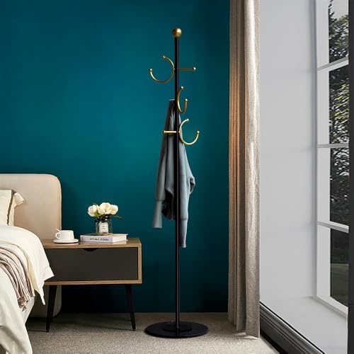 BUZUYE Modern Coat rack with marble base,Coat rack freestanding heavy duty with gold hooks,Entryway coat rack stand Coat Tree freestanding coat hanger stand for Hanging Clothes, Hats, Bags - Image 2