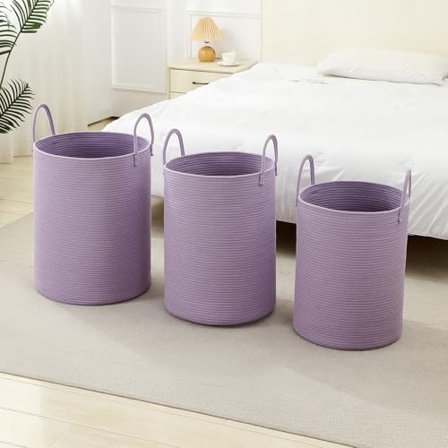 Laundry Basket Hamper Tall Rope Storage Woven for Blanket toys Dirty Clothes in Living Room Bathroom Bedroom (Purple, 80L/21.3Gal) - Image 4