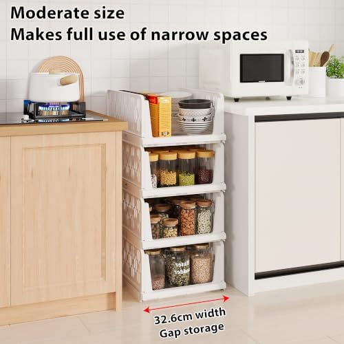 UDEAR 4 Pack Stackable Closet Storage Baskets, Foldable,White - Image 7