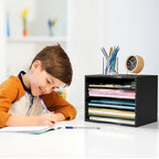 Bamjoy Wood 5 Tier Desktop Organizer, Paper Organizer Mail Sorter, File Holder Letter Document Storage with Adjustable Shelves for School Home Office, Black - Image 4