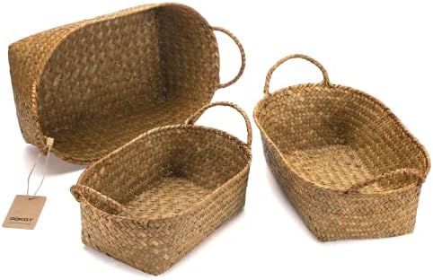 DOKOT Woven Rattan Baskets - Set of 3, Perfect for Kitchen Storage and Organizing Fruits by DOKOT