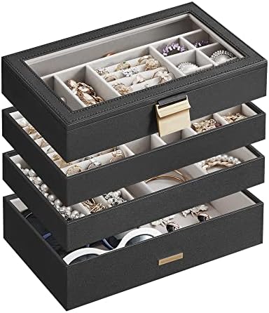 SONGMICS Stackable Jewelry Trays, 4-Tier Jewelry Box, with Glass Lid by SONGMICSbySONGMICSHOME