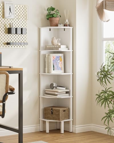 Corner Shelf, 5 Tier Corner Bookshelf, Display Corner Shelf Stand with Storage Rack, Wall Corner Bookshelf for Living Room, Bedroom, Office, White - Image 3