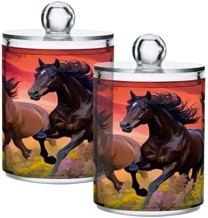 Horse Riders in The Sunset 4 Pack Clear Plastic Qtip Holder Dispenser Set,Bathroom Storage Canister for Cotton Swabs, Balls, Dental Floss,Pads,Organize with Apothecary Jars by Unknown