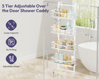 SWTYMIKI Over the Door Shower Caddy - 5 Tier Adjustable Shower Organizer Hanging with Soap Holder, No Drilling Stainless Steel Bathroom Rack Hanging for Body Wash, Shampoo, Soap, Razor, White - Image 5