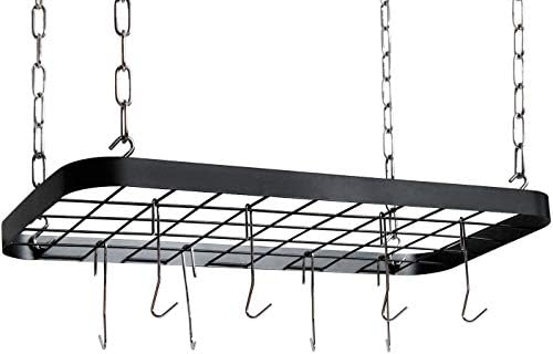 Hanging Pots and Pans Organizer Rack for Ceiling Wall Mount Grid Kitchen Pot Storage Shelves for Utensils, Cookware with 8 S Hooks (24.4 x 11.8 x 1.2 inches)- JACKCUBE DESIGN MK397B - Image 6