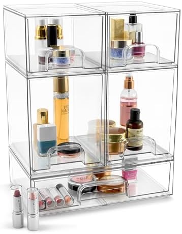 Sorbus Clear Stackable Storage Drawers (5 Pack, Complete Set) - Image 7