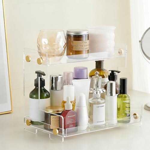 FFK Bathroom Organizer Countertop 2-Tier Storage：Bathroom Counter Organizer Acrylic Standing Holder Cosmetic Storage Perfume Shelf for Bathroom Bedroom Dressing Table1 by FFK