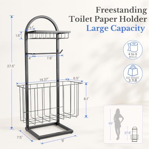 Toilet Paper Holder Stand Freestanding with Storage Basket for Bathroom - Image 4