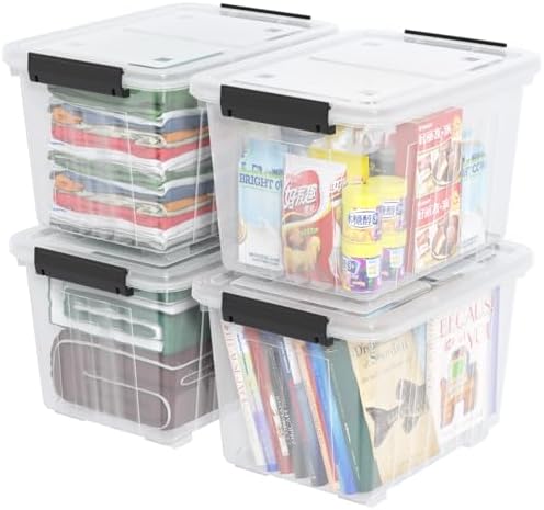 Farmoon 50 QT Clear Wheeled Storage Bin, Plastic Latch Box with Lid, 4 Pack by Farmoon