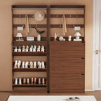 Walnut Hidden Shoe Cabinet with 3 Flip Drawer & Coat Rack, Entryway - Image 3