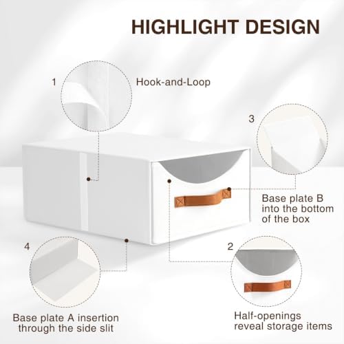 Homsorout Closet Organizers and Storage - Large Stackable Storage Bins with Drawer, Fabric Bins for Organization, Collapsible Storage Drawers Organizer for Bedroom, Living Room, 4 Pack, White - Image 6