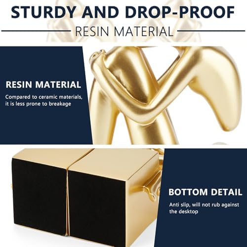 Gold Book Ends Bookends Girl Thinker Design,Bookshelf Accessories,Non-Skid Heavy Duty Resin Book Stopper for Books,Great Gifts for Book Lover,Modern Bookends for Shelves,Resin,1Pair/2Piece - Image 3