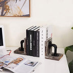 MyGift Decorative Bookends, Office Book Ends for Shelf, Book Holder L-Shaped Stand Desktop, Solid Torched Wood with Realistic Industrial Pipe Design - Image 5