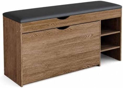 Shoe Storage Bench with Cushion, Rotating Rack for Entryway by Unknown