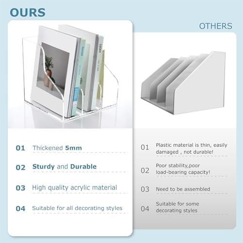SANRUI 3 Slots Acrylic Magazine Holder, Desktop File Sorter Organizer Rack Bookshelf, Workspace Sorters Office Desk Accessories Organization Storage Stand, Clear - Image 3