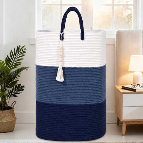 Woven Laundry Basket for Clothes,65 L Large Rectangle Laundry Hampers with Beads Tassel, Nursery Storage Basket for Toys, Tall Dirty Clothes Hamper for Bedroom Aesthetic, Laundry Room Organization - Image 6
