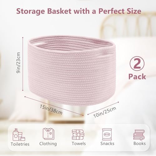 ECDYQXVU 15x10x9 Inch Woven Cotton Rope Storage Basket, 2 Pack - Image 3