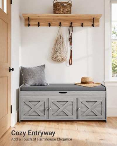 Amada 39.4" Shoe Storage Bench, Entryway Bench with Cushioned Seat, Gray - Image 4