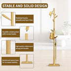 Solid Wood Square Base Coat Rack, Free Standing Hall Coat Tree with 8 Hooks（+2 spare) for Coats, Hats, Bags, Purses, for Entryway, Hallway, Rubberwood Hooks,Base and Pole,(Square Base, Natural Beige) - Image 3