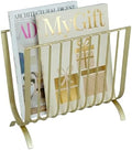 MyGift Brass Metal Mid-Century Wire Magazine Rack – Deluxe Tabletop or Floor Standing Sling Basket for Magazines and Newspapers by MyGiftHome