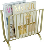 MyGift Brass Metal Mid-Century Wire Magazine Rack – Deluxe Tabletop or Floor Standing Sling Basket for Magazines and Newspapers by MyGiftHome