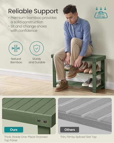 SONGMICS Shoe Rack Bench, 3-Tier Bamboo Entryway Bench, 27.6 Inches Width - Image 4