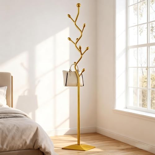 Tree-shaped coat rack stand,Metal coat tree with 8 Hooks and sturdy cast iron base,Heavy Duty coat rack freestanding coat hanger stand for Clothes Hats Scarfs Purses (gold) - Image 4