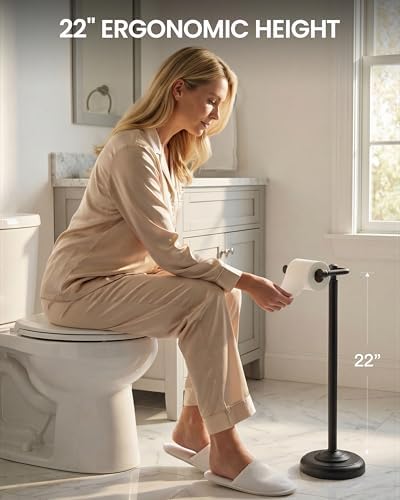 Matte Black Toilet Paper Holder Stand Freestanding, Weighted Base, 22 in - Image 6