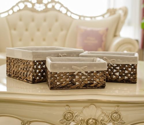 Rectangular Woven Seagrass Storage Bins with Handle,Kingwillow. (water hyacinth, Medium) - Image 2