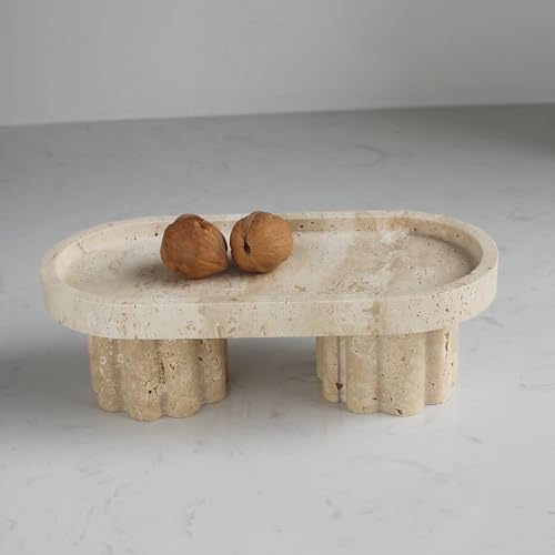 Natural Travertine Marble Oval Tray with 2 Legs, 10" Vanity Decorative Tray for Countertop Organizer, Catchall Tray for Perfume, Candles, Jewelry Dish by Natust
