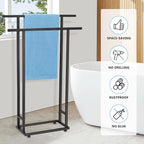2-Tier Tall Towel Rack for Bathroom, Freestanding Towel Stand Drying Rack for Oversized Bath Towels, Poolside, Bathroom, Black, ALHAKIN - Image 4
