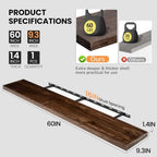 Fun Memories Floating Shelves for Wall, 60"x9.3" Rustic Solid Elm Wood Wall Shelves, Heavy-Duty Floating Shelves with Invisible Brackets for Living Room, Bedroom, and Kitchen, Walnut Finish - Image 3