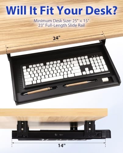 jojofuny Under Desk Keyboard Tray, Slide-Out Drawer with Pen Organizer - Image 2