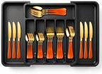 Orange Silverware Set with Expandable Drawer Organizer for 6-24 Piece Stainless Steel Flatware Set with Spoons, Forks, Knives, Heavy Duty Mirror Polished for Home/Kitchen/Restaurant (Orange-Gold) by ASellerSpecializinginLife